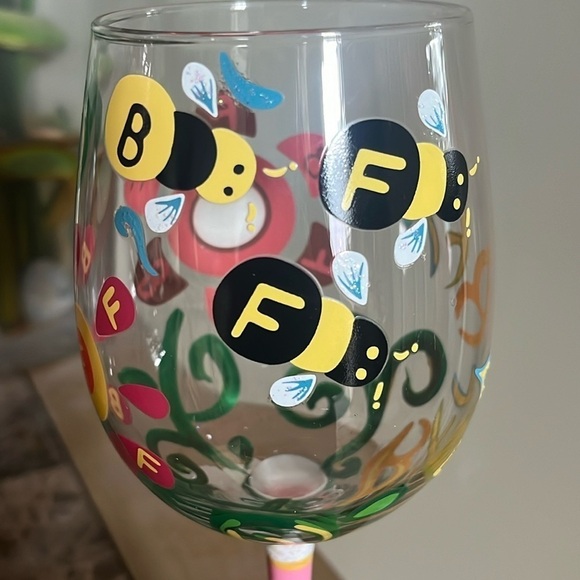 Brand New Lolita "BFF" 15 oz. Hand Painted Wine Glass Best Friends Colorful Gift - Picture 10 of 16